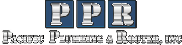 PPB logo with three blue squares containing silver letters spelling PPB, and company name Pacific Plumbing & Booher, Inc below.