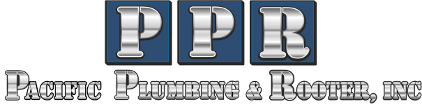 Pacific Plumbing & Rooter, Inc. logo with PPB initials in metallic blue boxes.
