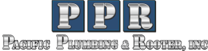 Pacific Plumbing & Rooter, Inc. logo with PPB initials in metallic blue boxes.